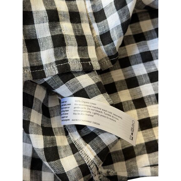 Eileen Fisher Mandarin Collar Linen Gingham Tunic Top size Medium Sleeveless Che - Picture 7 of 8